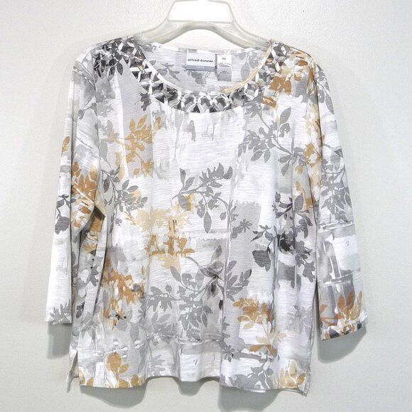 FALL FLORAL GRAY TAN WHITE BLOUSE XL PETITE - Picture 1 of 13